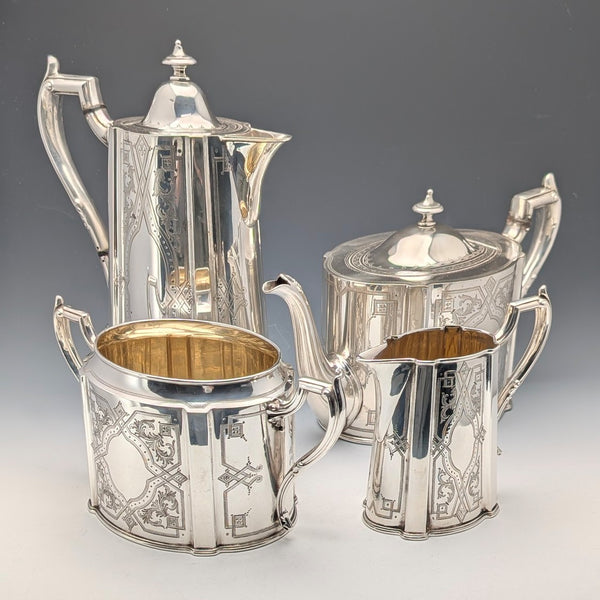 19世紀後半 英国アンティーク シルバープレート製 ティー4点セット James Dixon&Son